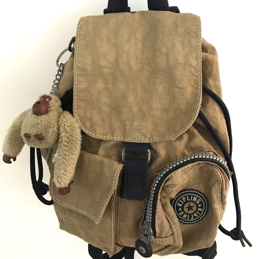 Kipling Mini Backpack Nylon Beige Khaki Monkey